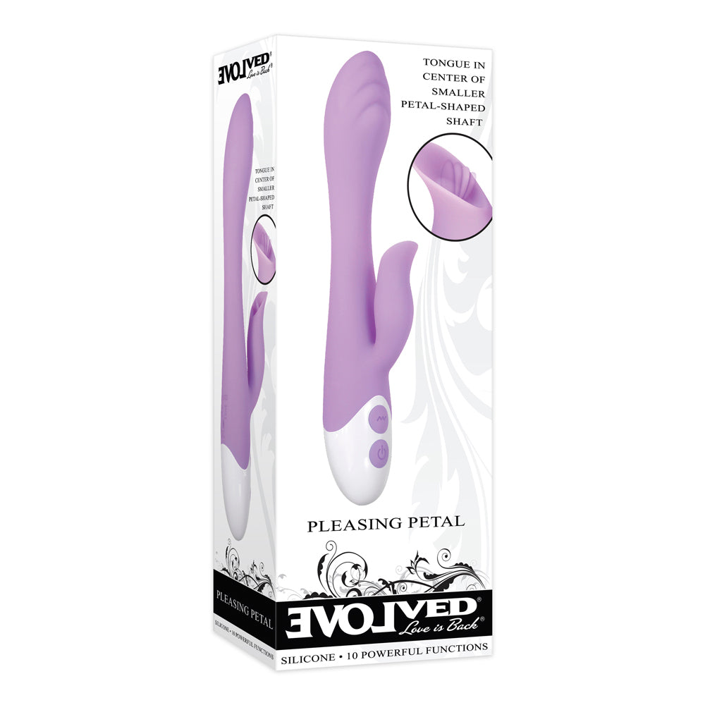 EVOLVED PLEASING PETAL RECHARGEABLE SILICONE FLICKING DUAL STIMULATOR LIGHT PURPLE