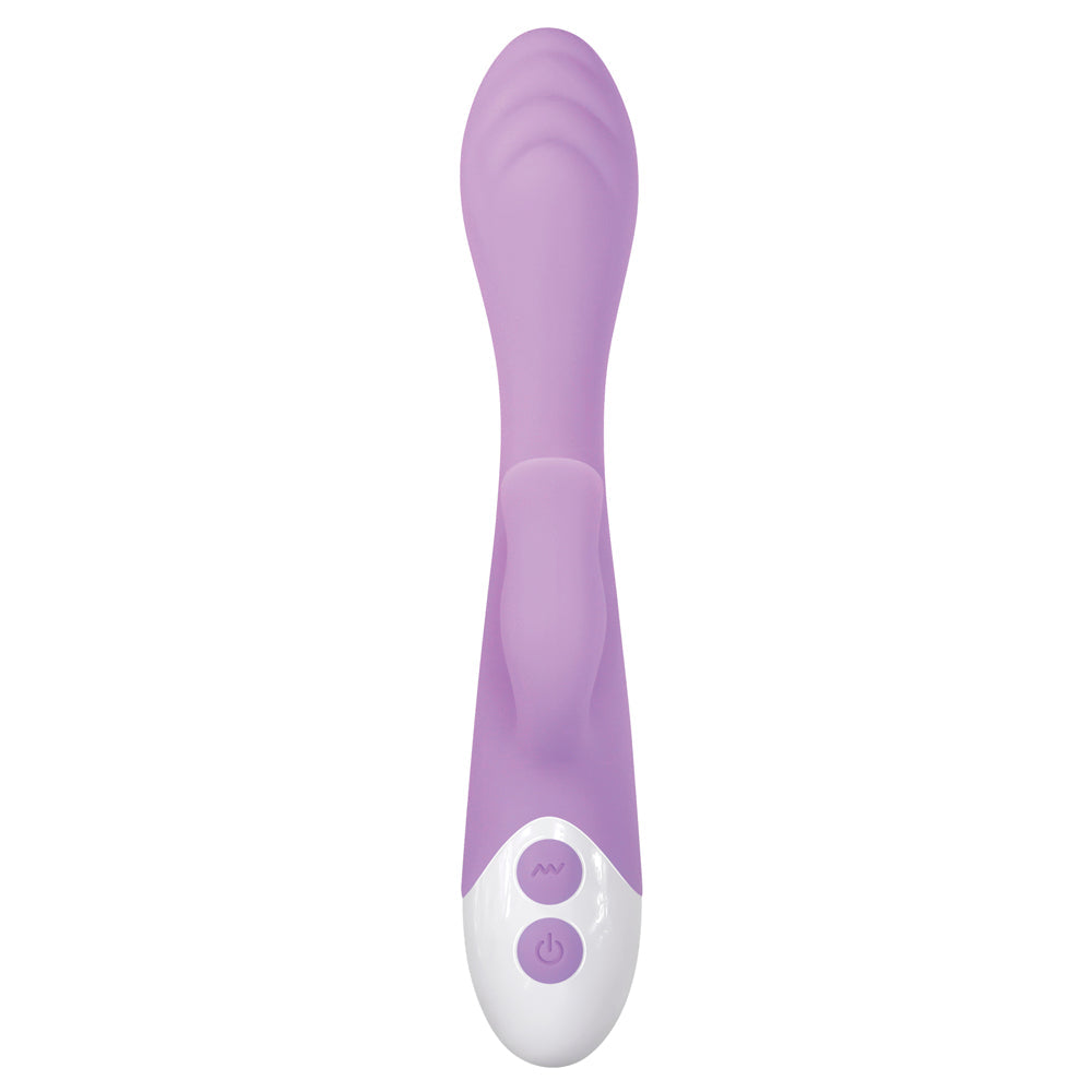 EVOLVED PLEASING PETAL RECHARGEABLE SILICONE FLICKING DUAL STIMULATOR LIGHT PURPLE