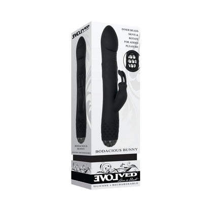 EVOLVED BODACIOUS BUNNY RECHARGEABLE SILICONE RABBIT VIBRATOR BLACK