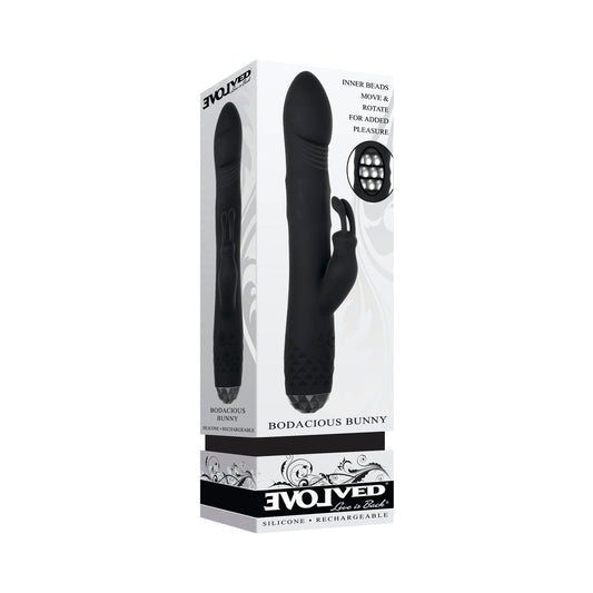 EVOLVED BODACIOUS BUNNY RECHARGEABLE SILICONE RABBIT VIBRATOR BLACK