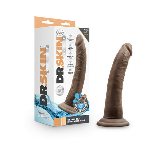 DR. SKIN GLIDE REALISTIC 7.5 IN. SELF-LUBRICATING DILDO BROWN