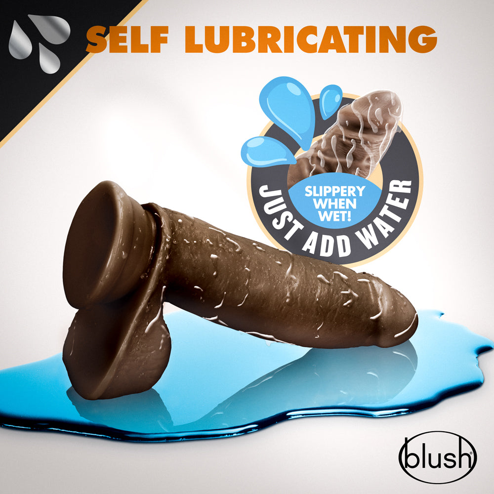 BLUSH - DR. SKIN GLIDE REALISTIC 7 IN. SELF-LUBRICATING DILDO WITH BALLS BROWN