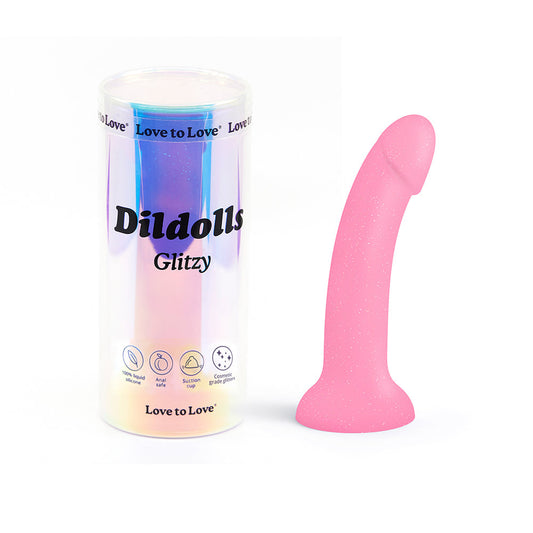 LOVE TO LOVE DILDOLLS GLITZY 7 IN. SILICONE DILDO PINK GLITTER