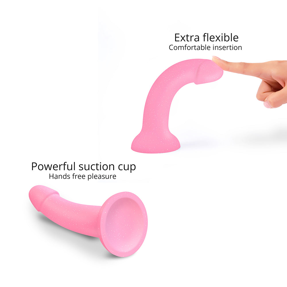 LOVELY PLANET - LOVE TO LOVE DILDOLLS GLITZY 7 IN. SILICONE DILDO PINK GLITTER