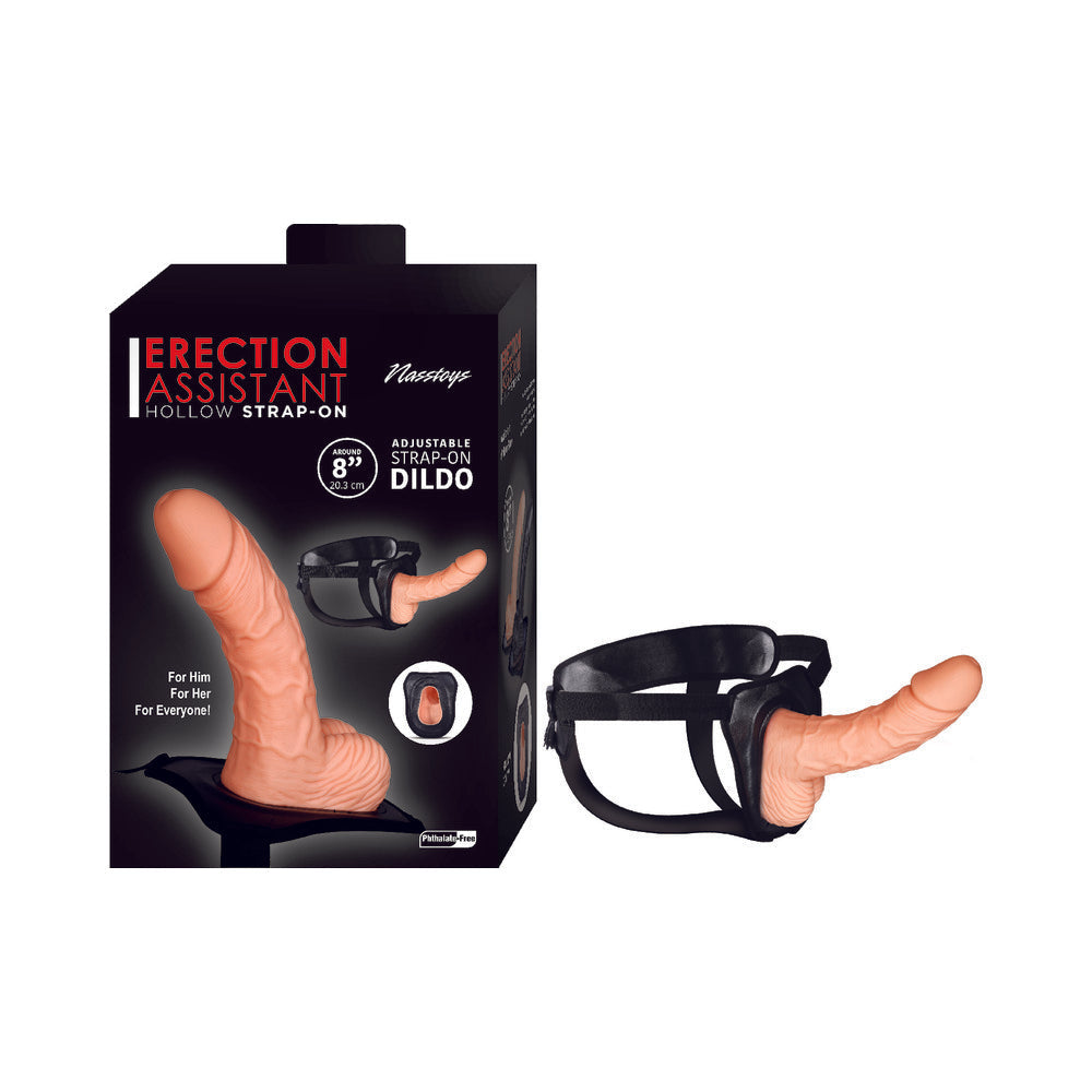 NASSTOYS - ERECTION ASSISTANT HOLLOW STRAP-ON 8 IN. WHITE