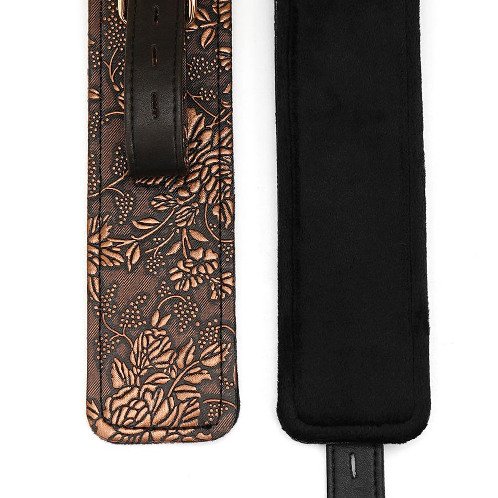 ANKLE RESTRAINTS BROWN PU FLORAL PRINT WITH FAUX FUR LINING