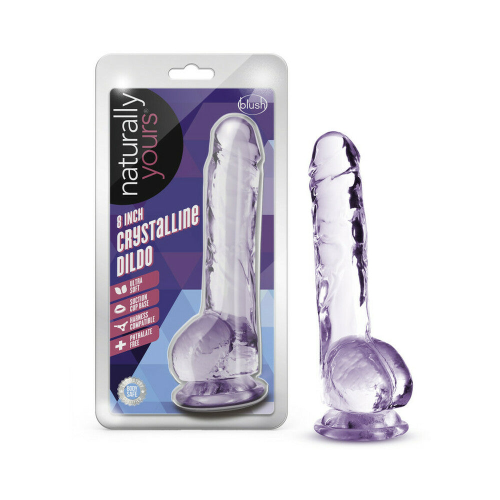 NATURALLY YOURS CRYSTALLINE 8 IN. DILDO WITH BALLS AMETHYST