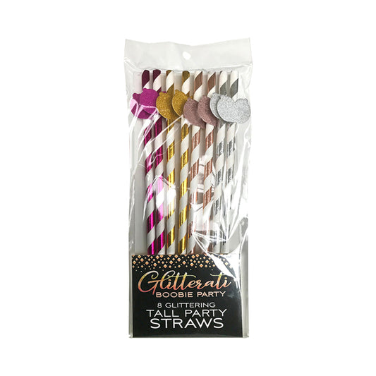 GLITTERATI BOOBIE PARTY TALL PARTY STRAWS 8-PACK