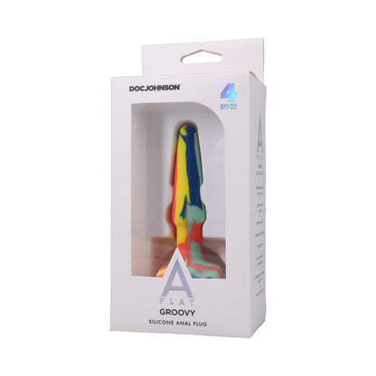 DOC JOHNSON - A-PLAY GROOVY SILICONE ANAL PLUG 4 IN. MULTI-COLORED, YELLOW