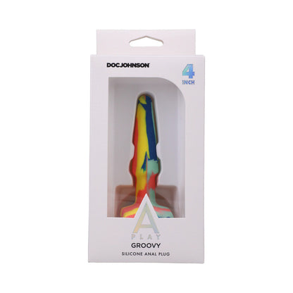 DOC JOHNSON - A-PLAY GROOVY SILICONE ANAL PLUG 4 IN. MULTI-COLORED, YELLOW