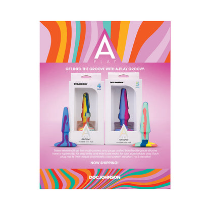 DOC JOHNSON - A-PLAY GROOVY SILICONE ANAL PLUG 4 IN. MULTI-COLORED, YELLOW