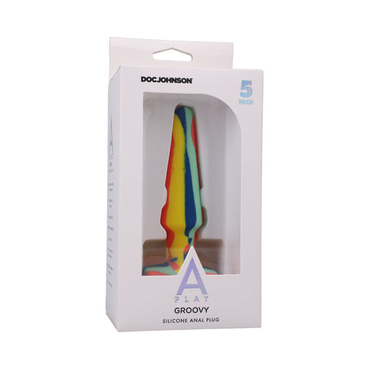 DOC JOHNSON - A-PLAY GROOVY SILICONE ANAL PLUG 5 IN. MULTI-COLORED, YELLOW
