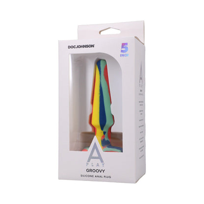 DOC JOHNSON - A-PLAY GROOVY SILICONE ANAL PLUG 5 IN. MULTI-COLORED, YELLOW