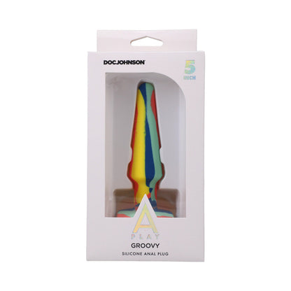 DOC JOHNSON - A-PLAY GROOVY SILICONE ANAL PLUG 5 IN. MULTI-COLORED, YELLOW