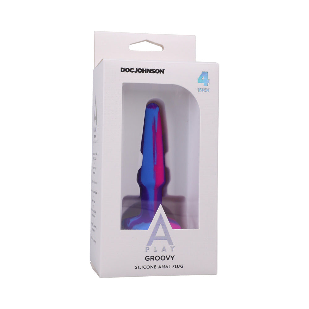 DOC JOHNSON - A-PLAY GROOVY SILICONE ANAL PLUG 4 IN. MULTI-COLORED, PINK