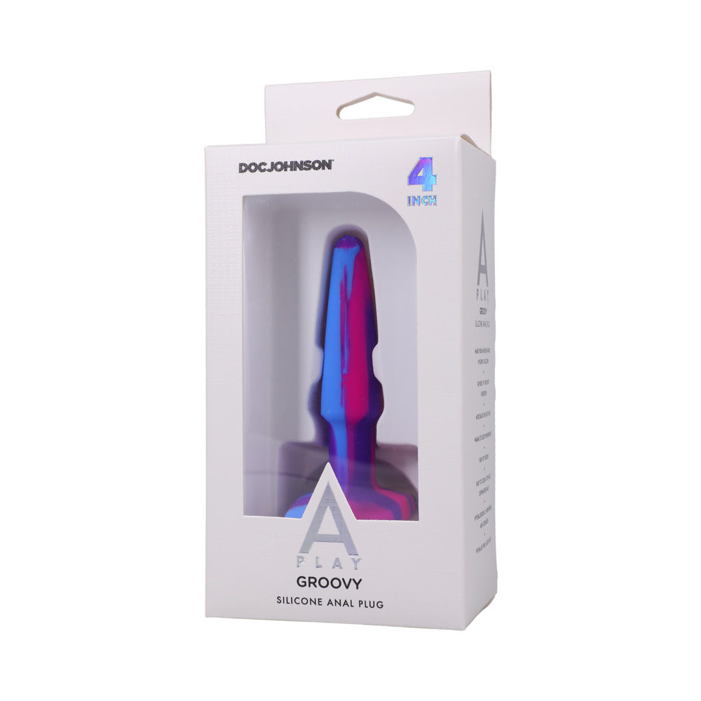 DOC JOHNSON - A-PLAY GROOVY SILICONE ANAL PLUG 4 IN. MULTI-COLORED, PINK