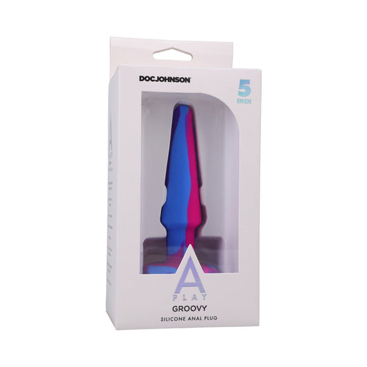 DOC JOHNSON - A-PLAY GROOVY SILICONE ANAL PLUG 5 IN. MULTI-COLORED, PINK