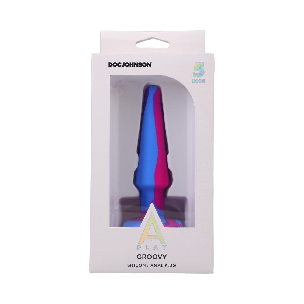 DOC JOHNSON - A-PLAY GROOVY SILICONE ANAL PLUG 5 IN. MULTI-COLORED, PINK