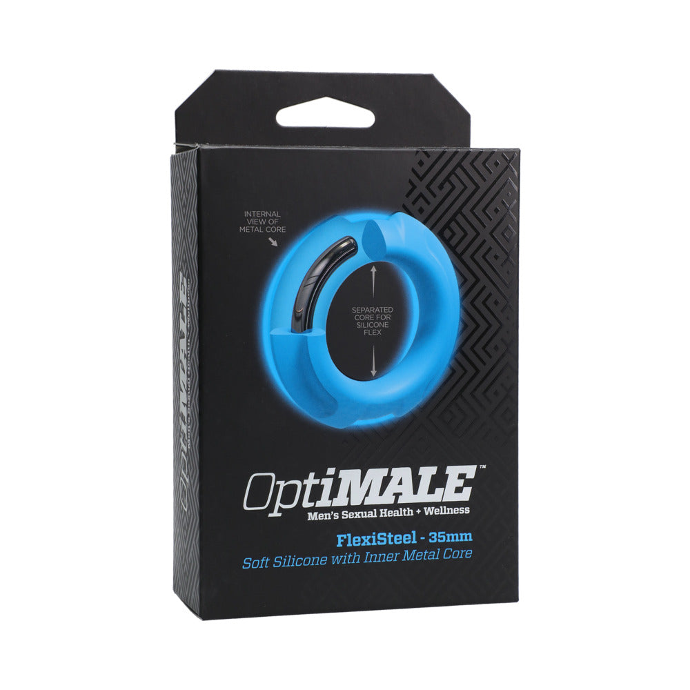 DOC JOHNSON - OPTIMALE FLEXISTEEL SILICONE, METAL CORE COCK RING 35 MM BLUE