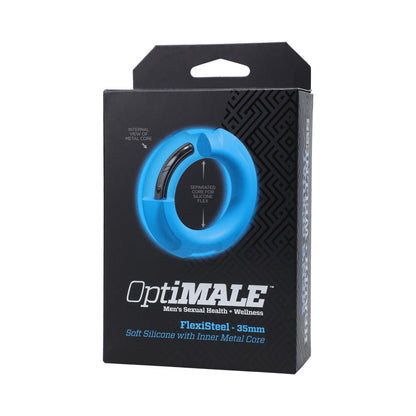 DOC JOHNSON - OPTIMALE FLEXISTEEL SILICONE, METAL CORE COCK RING 35 MM BLUE