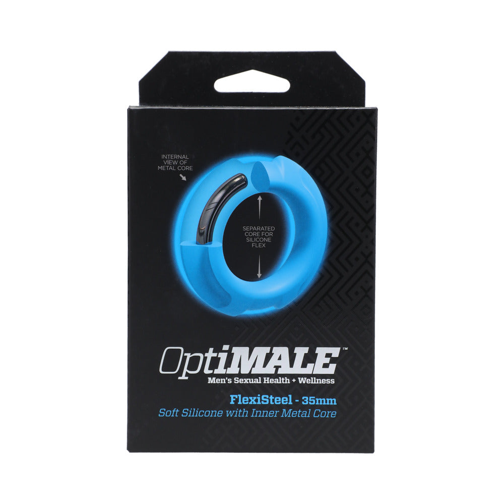 DOC JOHNSON - OPTIMALE FLEXISTEEL SILICONE, METAL CORE COCK RING 35 MM BLUE