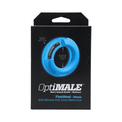 DOC JOHNSON - OPTIMALE FLEXISTEEL SILICONE, METAL CORE COCK RING 35 MM BLUE