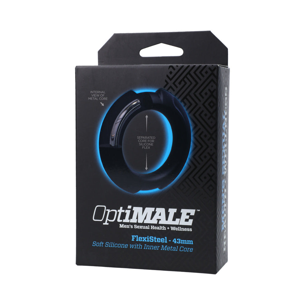 OPTIMALE FLEXISTEEL SILICONE, METAL CORE COCK RING 43 MM BLACK