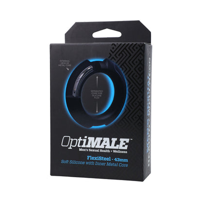 OPTIMALE FLEXISTEEL SILICONE, METAL CORE COCK RING 43 MM BLACK