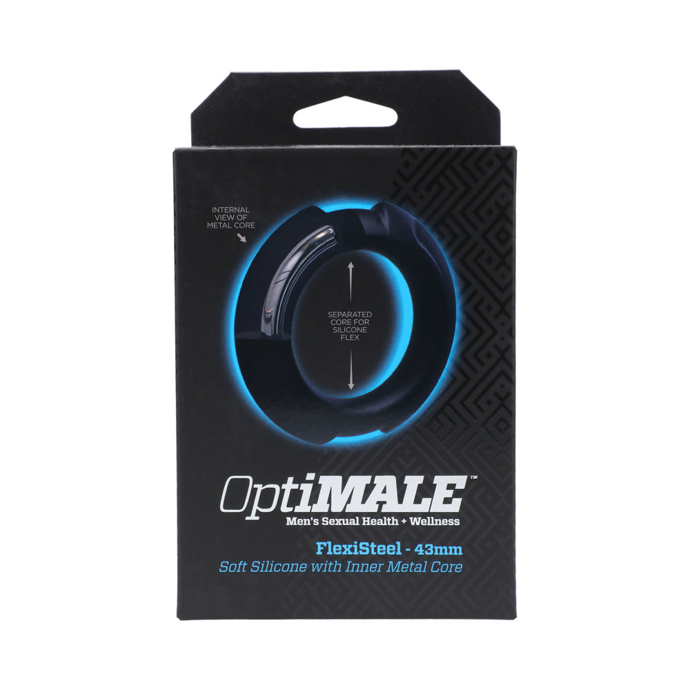 OPTIMALE FLEXISTEEL SILICONE, METAL CORE COCK RING 43 MM BLACK