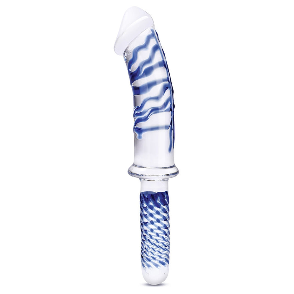 GLAS 11 IN. REALISTIC DOUBLE ENDED GLASS DILDO WITH HANDLE