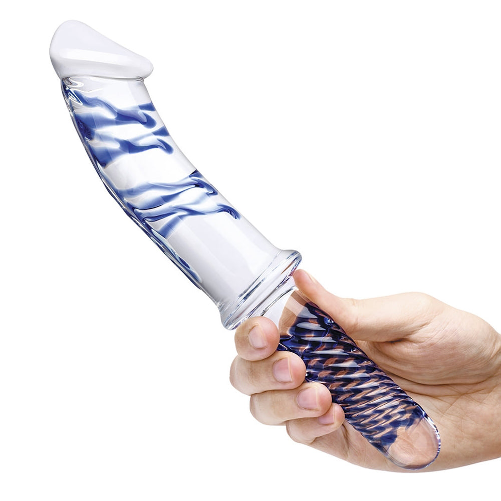 GLAS 11 IN. REALISTIC DOUBLE ENDED GLASS DILDO WITH HANDLE