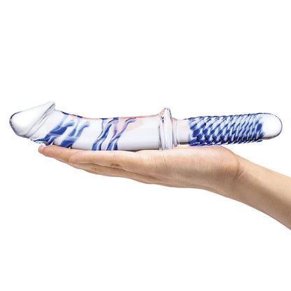 GLAS 11 IN. REALISTIC DOUBLE ENDED GLASS DILDO WITH HANDLE
