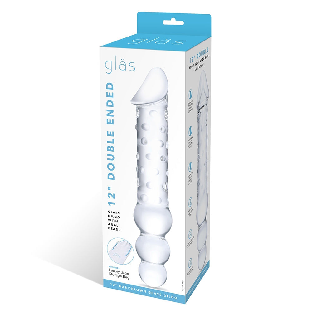 ELECTRIC EEL - GLAS 12 IN. DOUBLE ENDED GLASS DILDO WITH ANAL BEADS