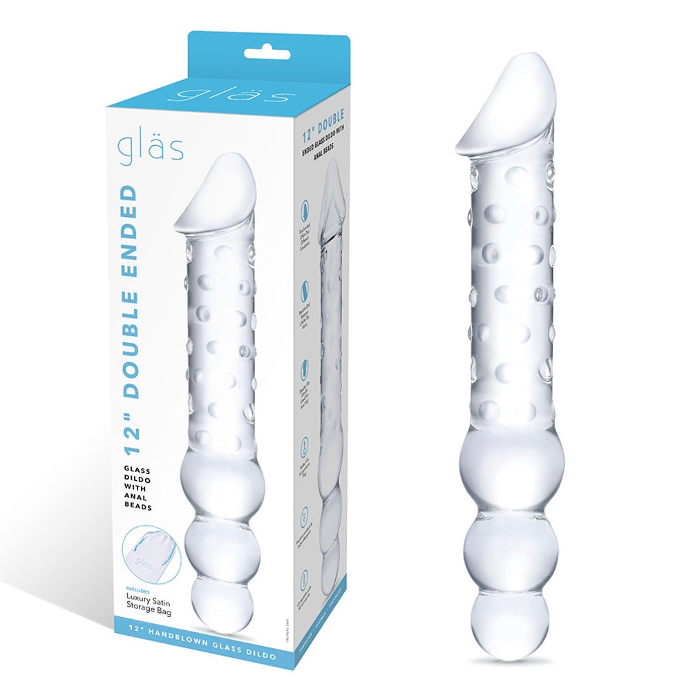 ELECTRIC EEL - GLAS 12 IN. DOUBLE ENDED GLASS DILDO WITH ANAL BEADS