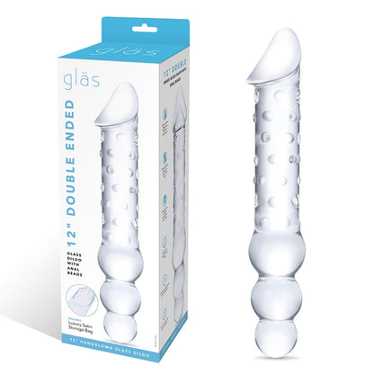 ELECTRIC EEL - GLAS 12 IN. DOUBLE ENDED GLASS DILDO WITH ANAL BEADS