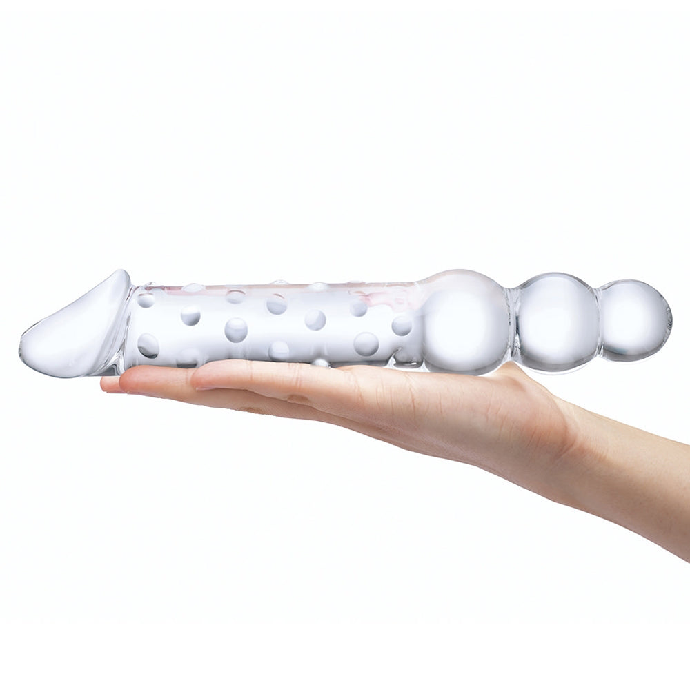 ELECTRIC EEL - GLAS 12 IN. DOUBLE ENDED GLASS DILDO WITH ANAL BEADS