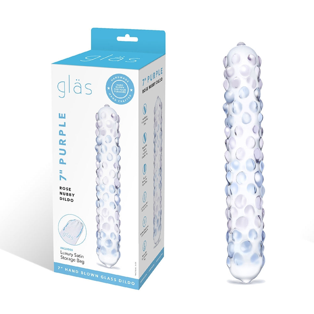 GLAS 9 IN. PURPLE ROSE NUBBY GLASS DILDO