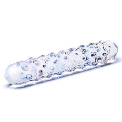 GLAS 9 IN. PURPLE ROSE NUBBY GLASS DILDO