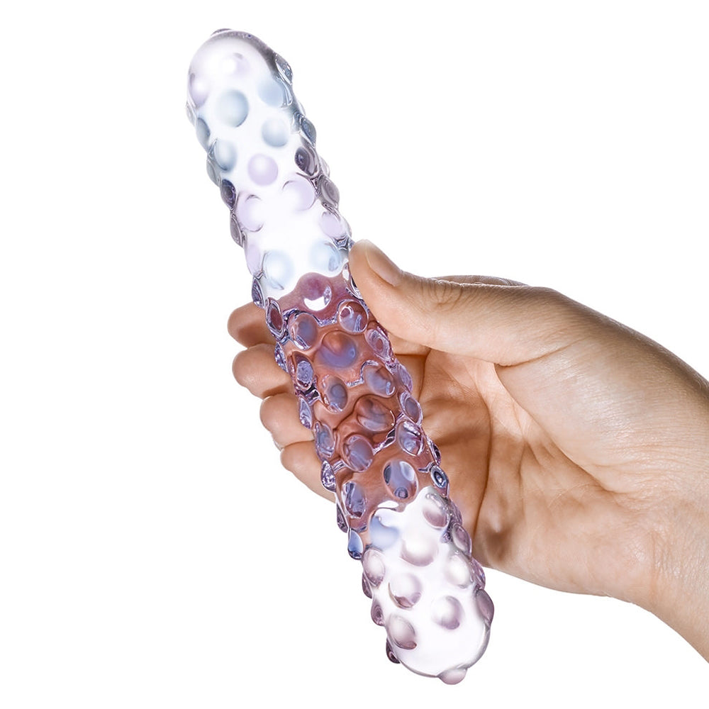 GLAS 9 IN. PURPLE ROSE NUBBY GLASS DILDO