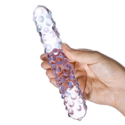 GLAS 9 IN. PURPLE ROSE NUBBY GLASS DILDO