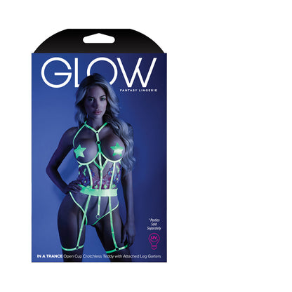 GLOW IN A TRANCE OPEN-CUP CROTCHLESS TEDDY NEON CHARTREUSE L/XL