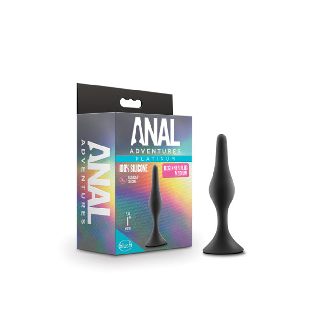 ANAL ADVENTURES PLATINUM SILICONE BEGINNER PLUG MEDIUM BLACK