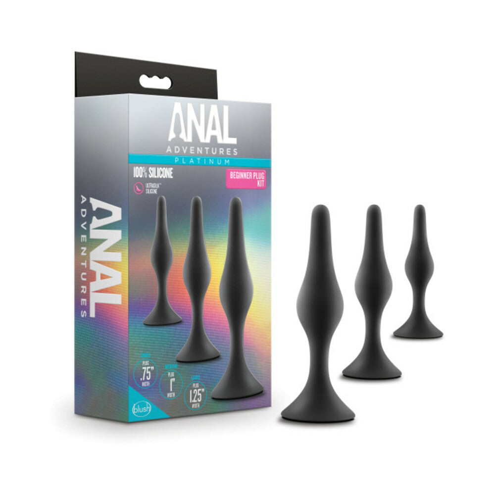 BLUSH - ANAL ADVENTURES PLATINUM SILICONE 3-PIECE BEGINNER PLUG KIT BLACK