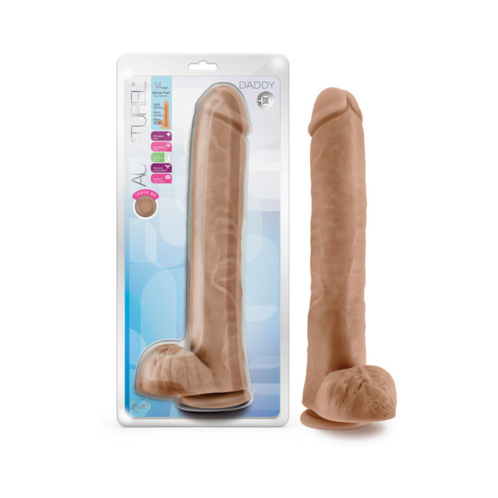 AU NATUREL DADDY 14 IN. POSABLE DUAL DENSITY DILDO WITH BALLS TAN