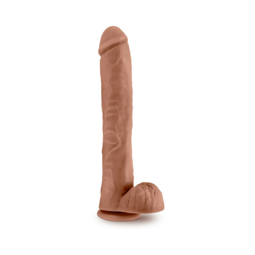 AU NATUREL DADDY 14 IN. POSABLE DUAL DENSITY DILDO WITH BALLS TAN