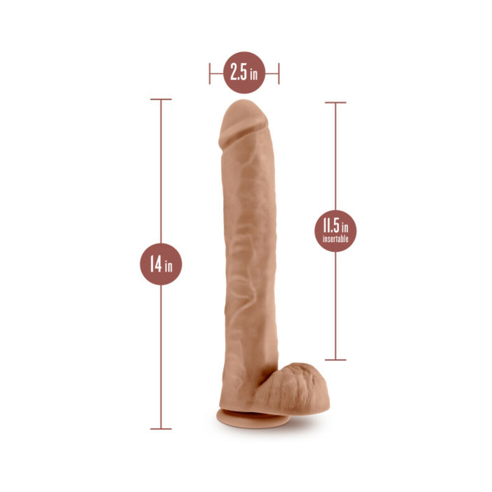AU NATUREL DADDY 14 IN. POSABLE DUAL DENSITY DILDO WITH BALLS TAN