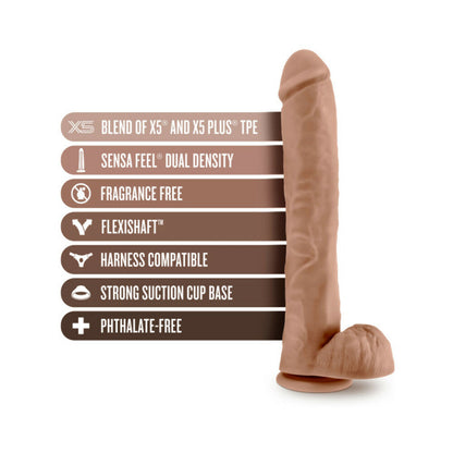 AU NATUREL DADDY 14 IN. POSABLE DUAL DENSITY DILDO WITH BALLS TAN