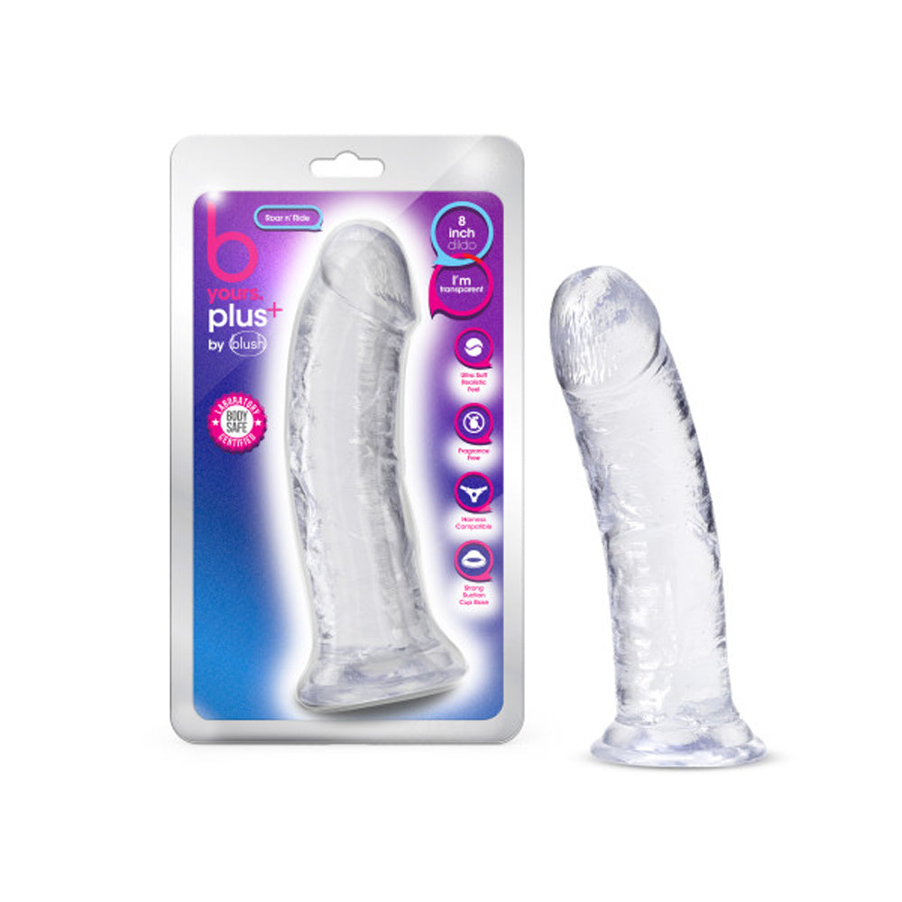 B YOURS PLUS ROAR N'' RIDE 8 IN. DILDO CLEAR