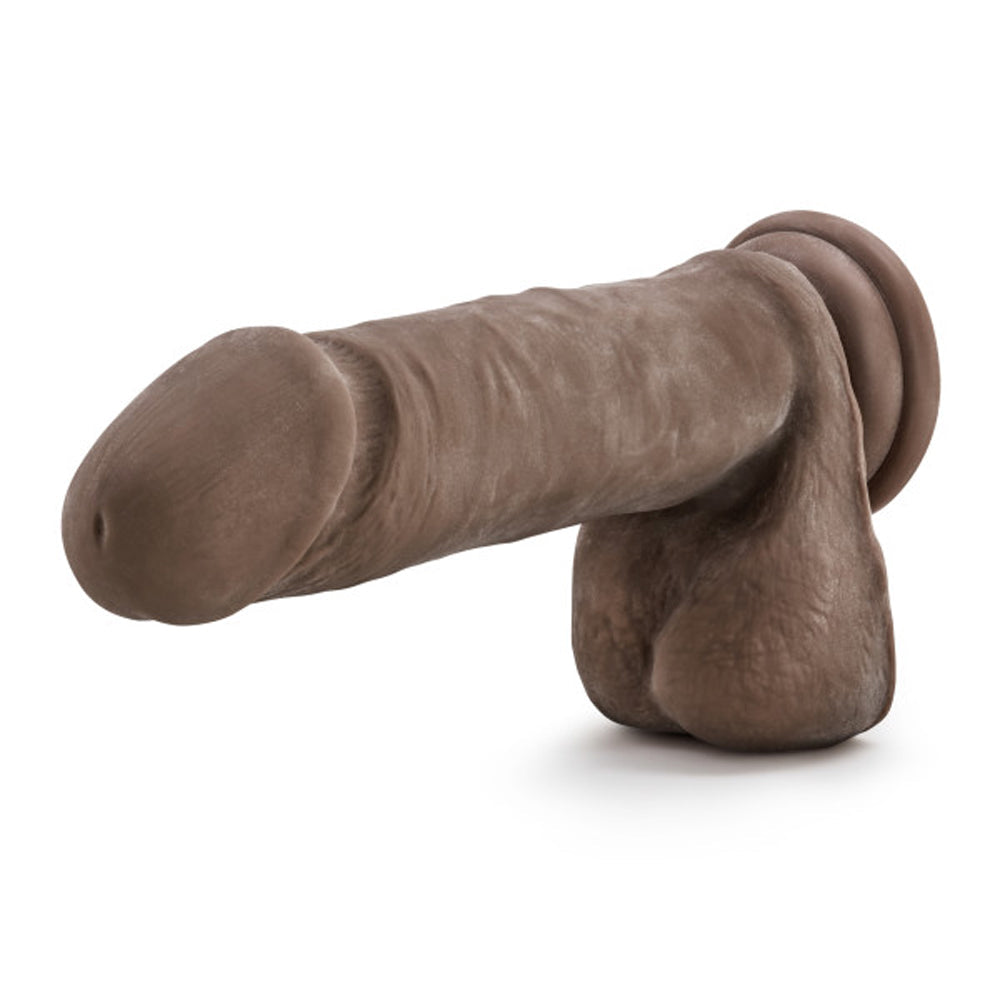 DR. SKIN PLUS THICK 9 IN. TRIPLE DENSITY POSABLE DILDO WITH BALLS BROWN