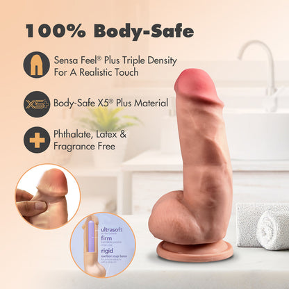 BLUSH - DR. SKIN GIRTHY 7 IN. TRIPLE DENSITY POSABLE DILDO WITH BALLS